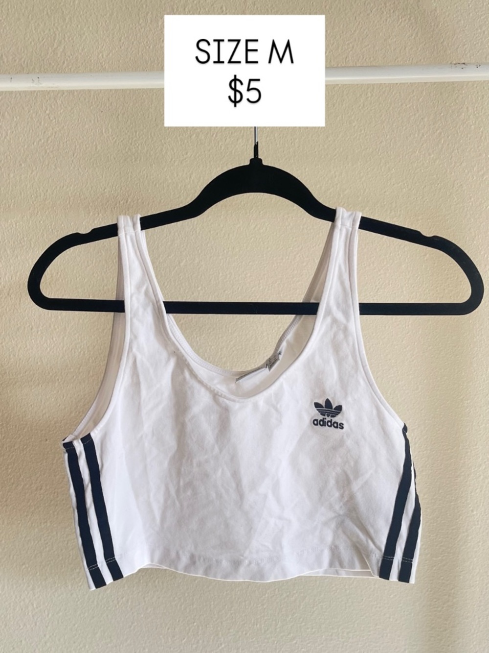 adidas White Cropped Tank with Navy Side Stripes